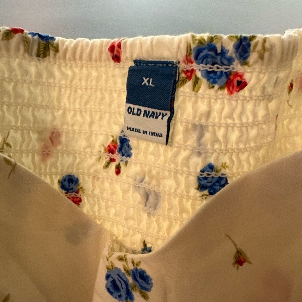 Floral women’s Dress - Cream with Red and Blue Accents - Picture 3 of 4